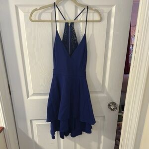 Blue Strappy Dress with Lace Back